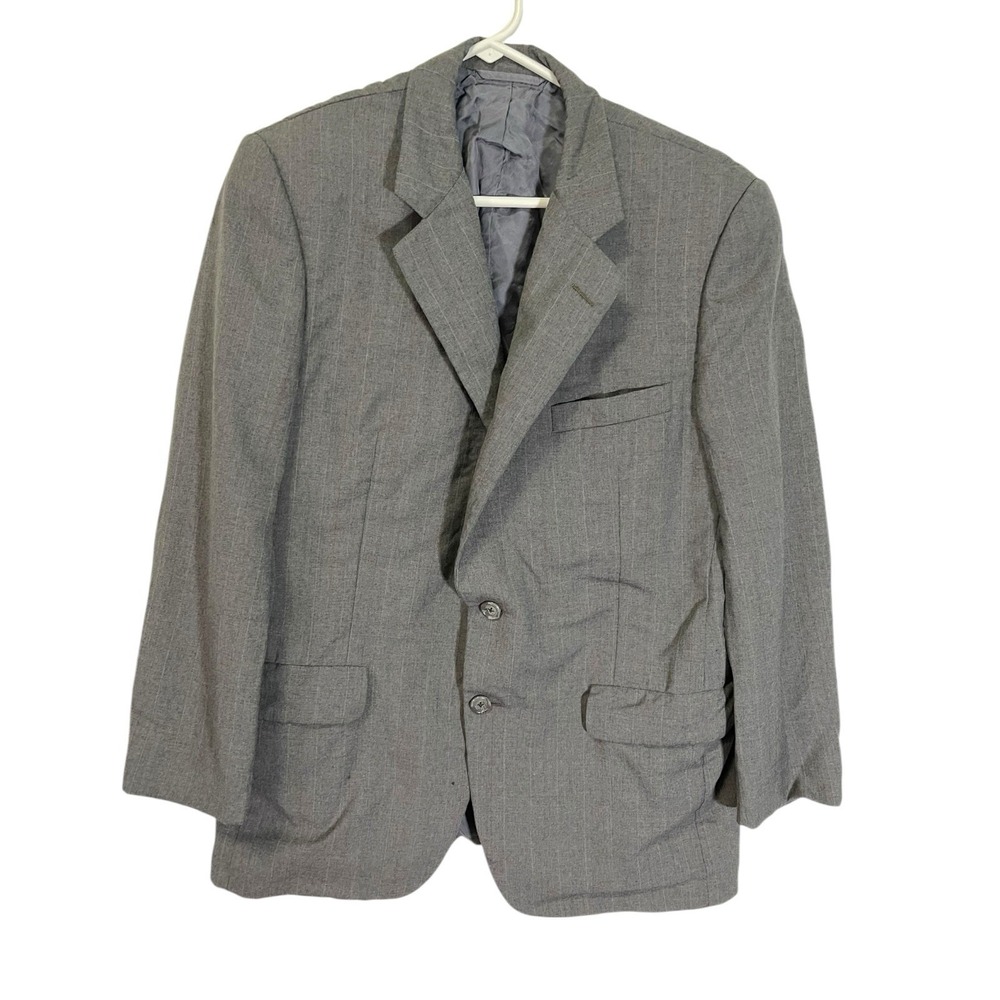 Vintage Hickey Freeman‎ Mens Blazer 42S Gray Striped 100% Wool USA Union Made
